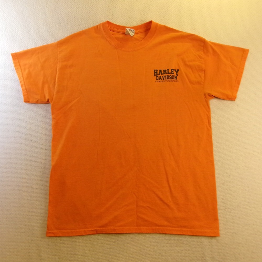 Harley Davidson Mens‎ L T-Shirt Orange American Motorcycles Graphic Tee L